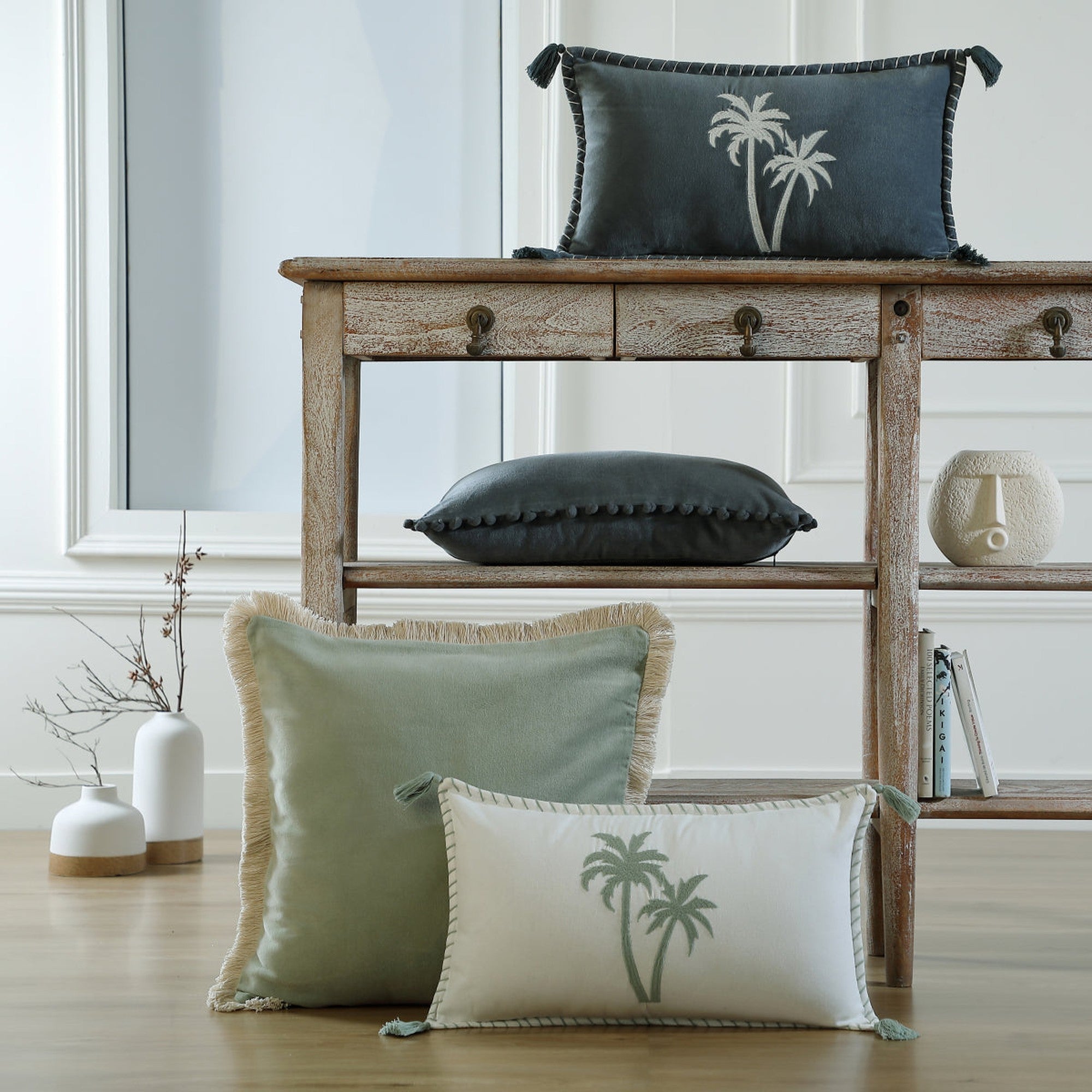 Coussin 50x50 velours de coton vert céladon - 7