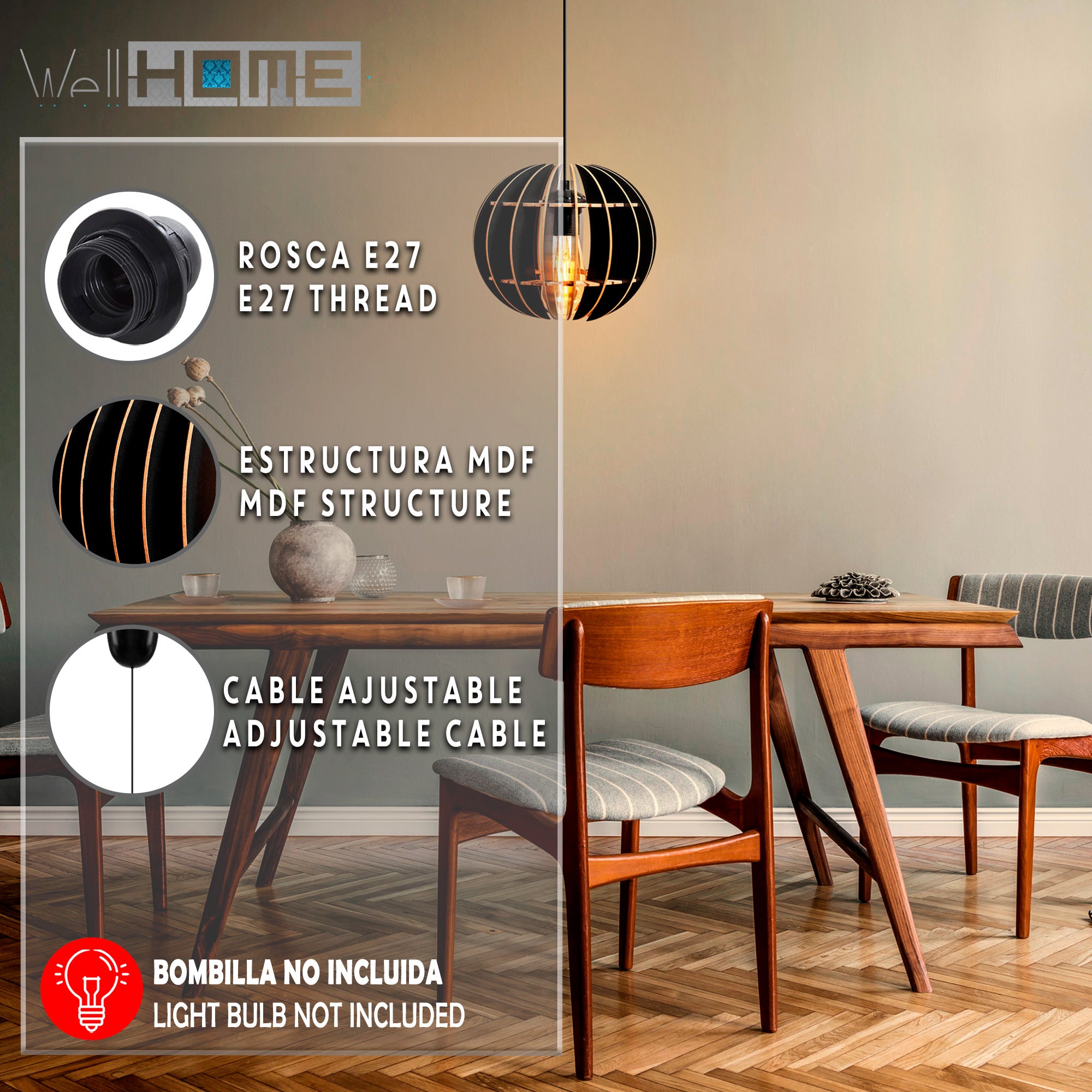 Plafoniera da 60 cm. Colore nero Tipo E27 Max 45-60W - 2