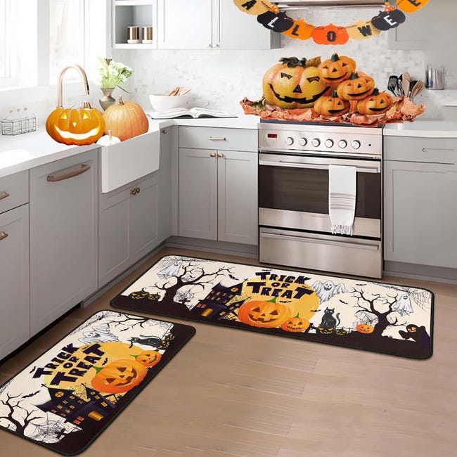 Dekoracyjny dywanik na Halloween, zestaw kuchenny odporny na plamy i absorbujący wodę, zestaw wycieraczek - 45*80 + 45*150 cm