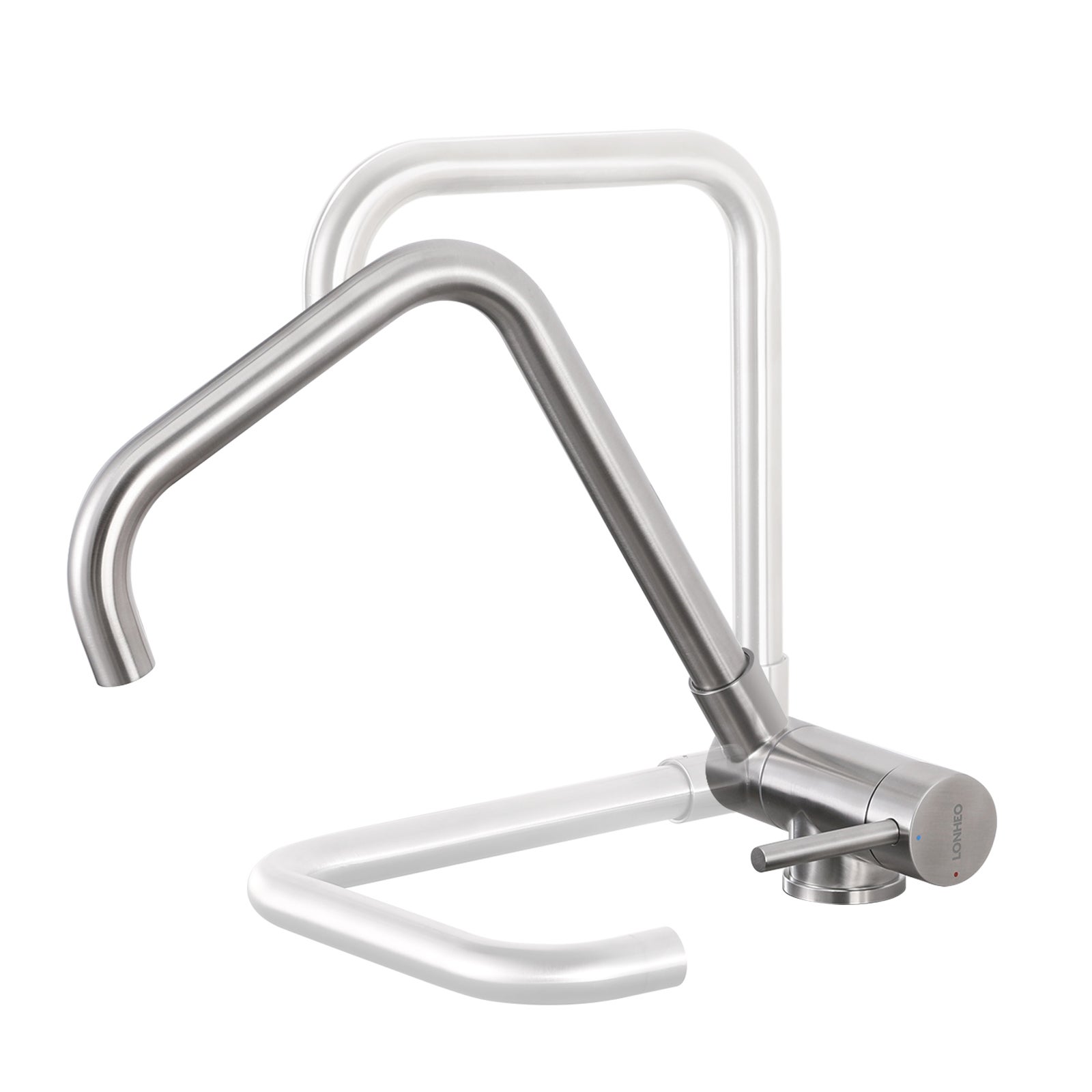 Lonheo max Robinet de Cuisine Rabattable 2 Jets aux Choix, Mitigeur Evier Repliable en Inox Brossé devant Fenêtre, Mitigeur d'évier Pliable - 6
