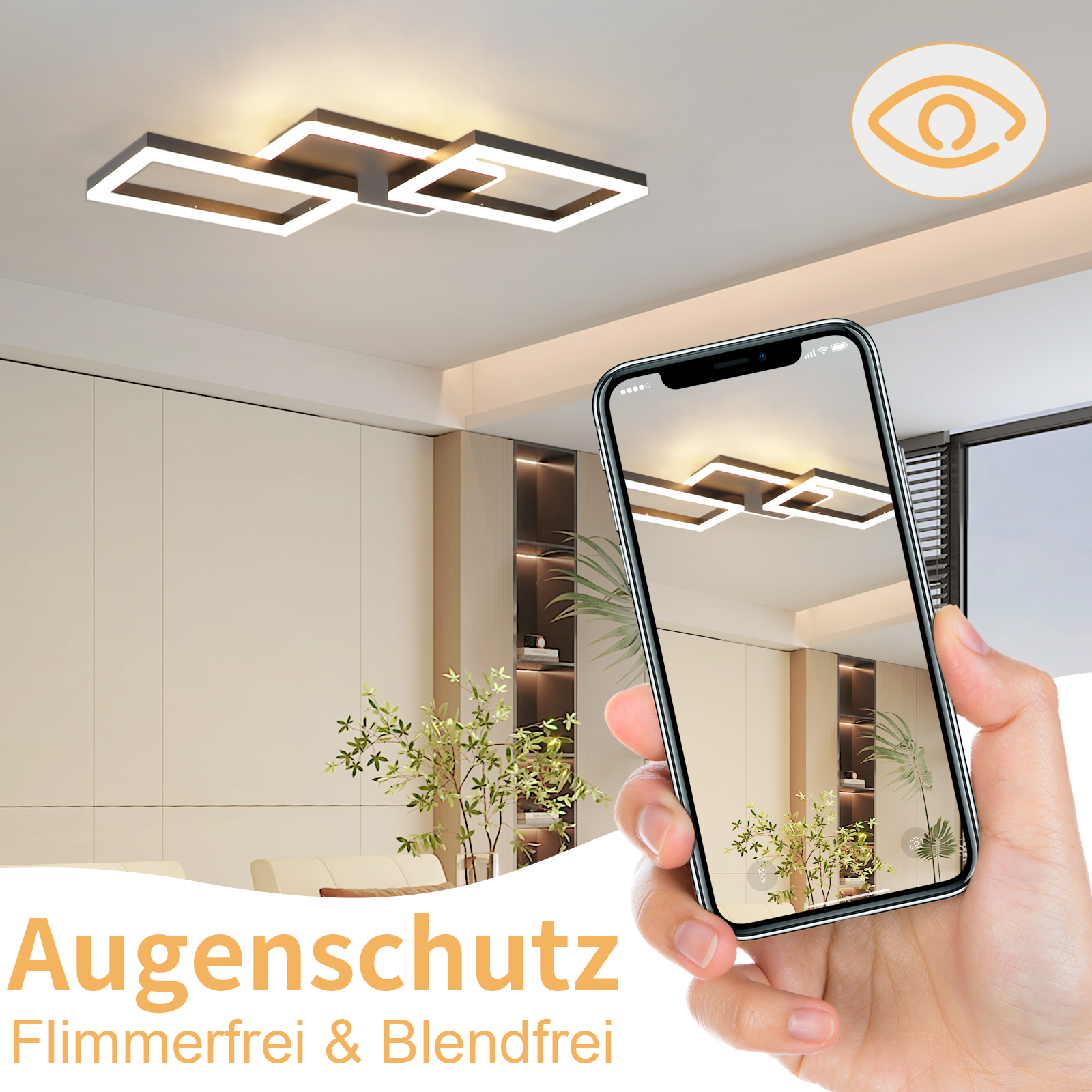 Nettlife Lampa sufitowa LED do salonu – duża, czarna, ściemnialna lampa sufitowa z pilotem, 48 W, nowoczesna metalowa lampa do sypialni, 54 cm - 3