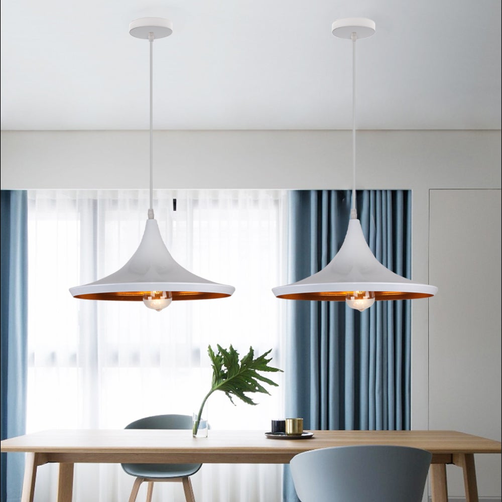 Lustre Suspension Industrielle Vintage forme Instrument de Musique Plate E27 Or Blanc - 3