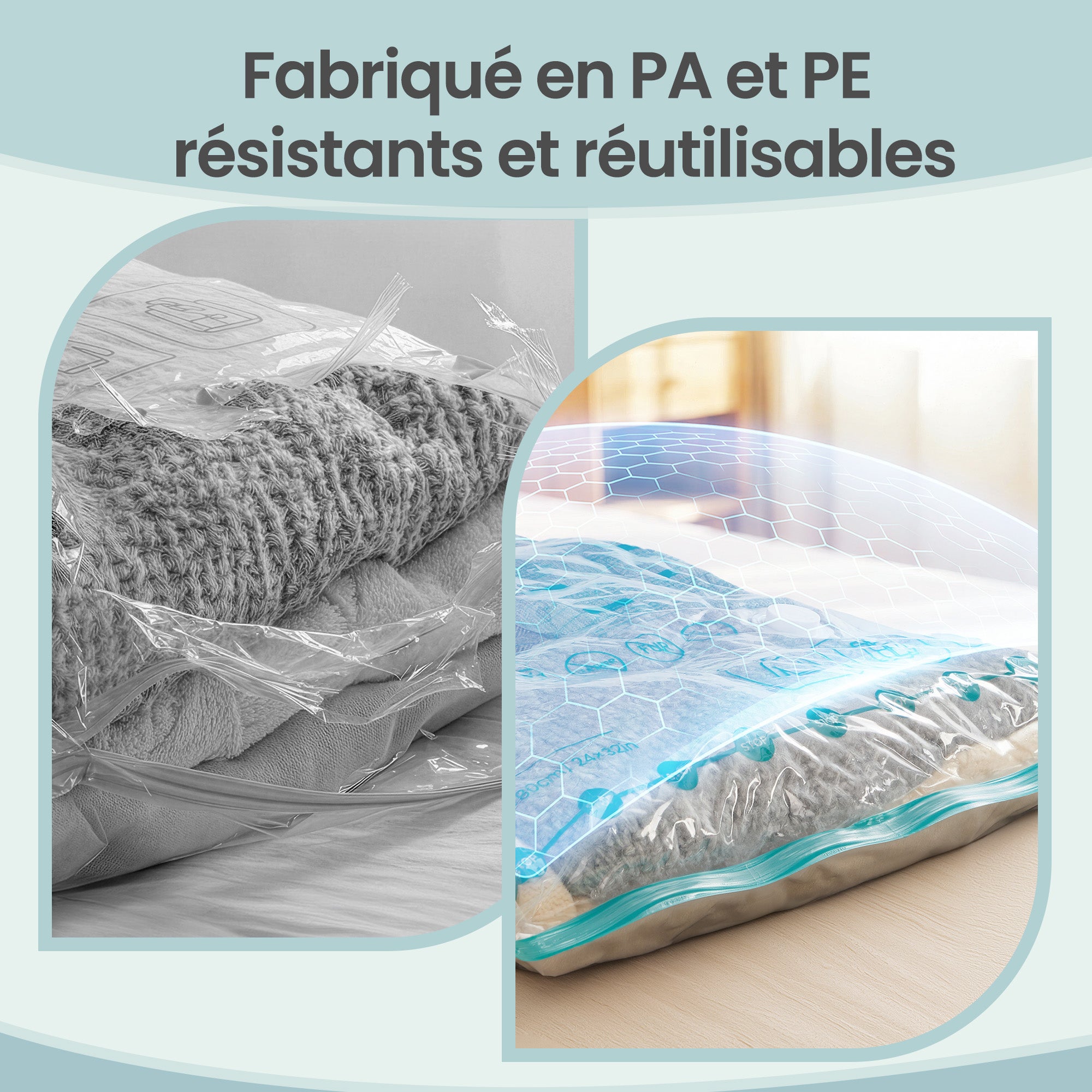 Sacs de Rangement sous Vide, Lot de 8, Réutilisables, Rangement pour Draps et Vêtements, Transparent - 7