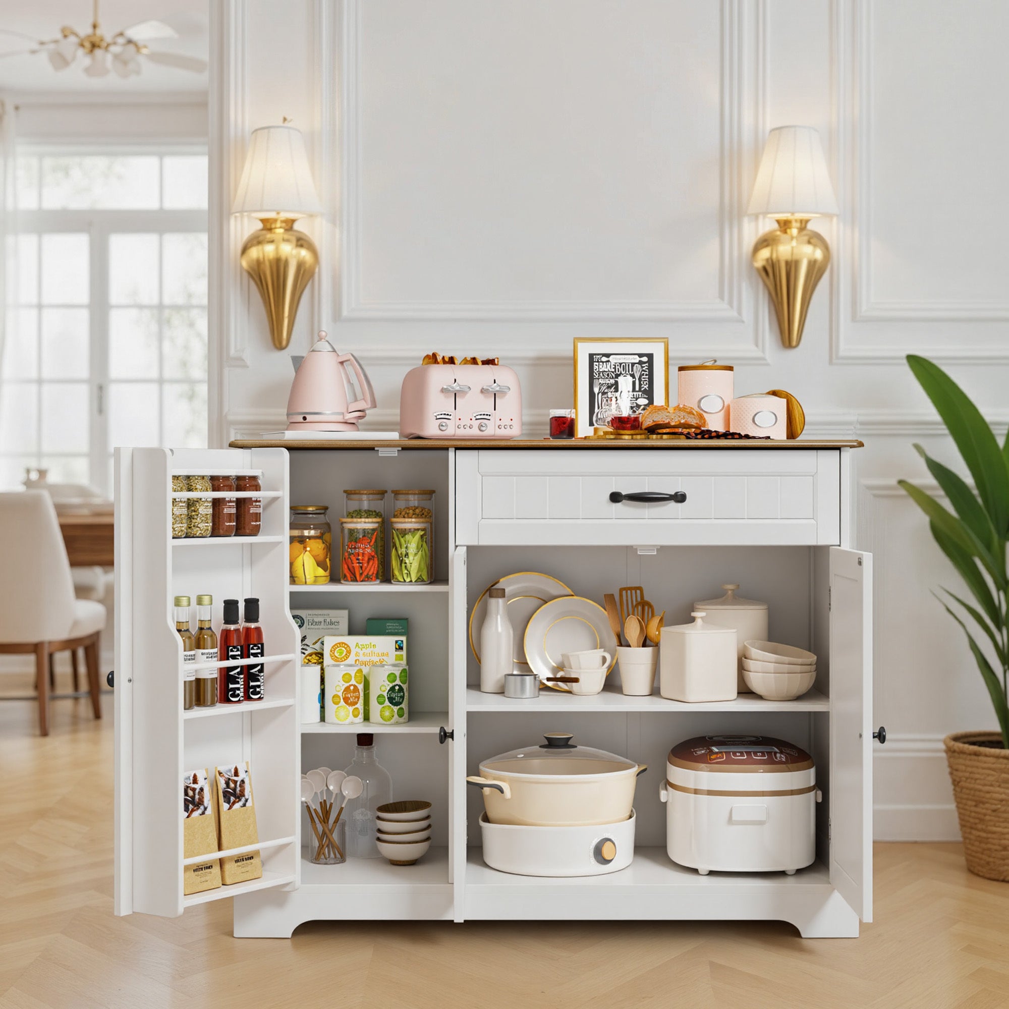 Buffet de Cuisine 3 Portes 1 Tiroir 105 x 40 x 84.5 cm Marron Bealife - 6