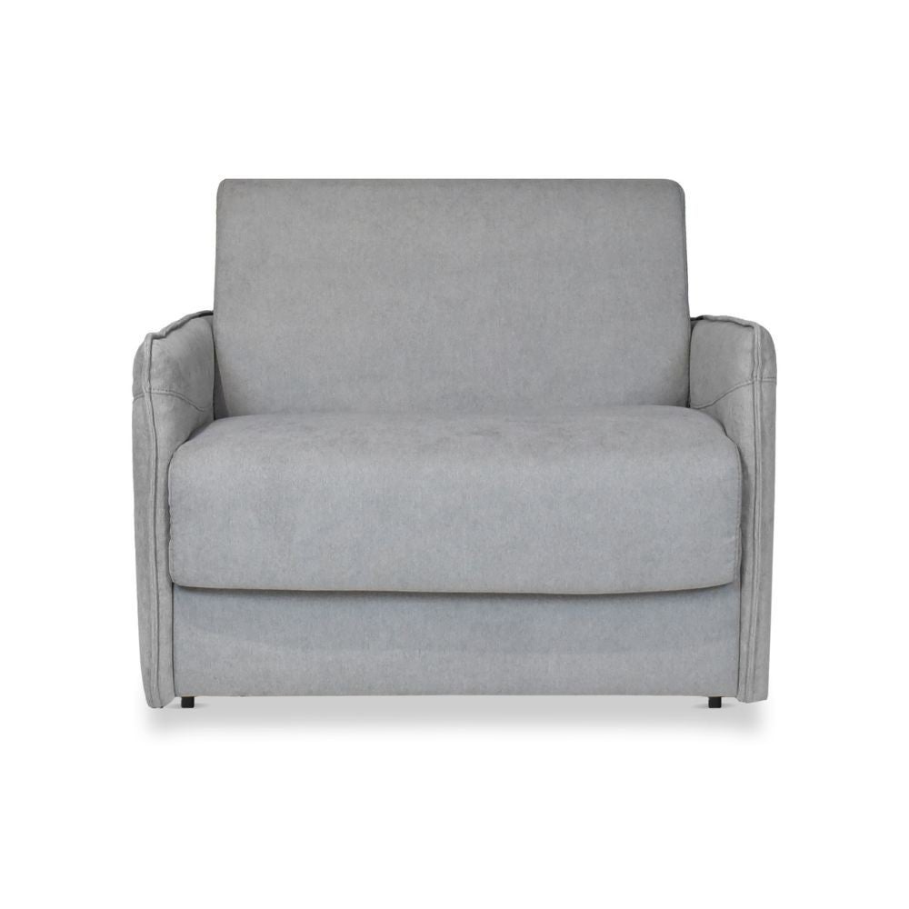 Poltrona letto colore grigio con rete elettrosaldata e materasso