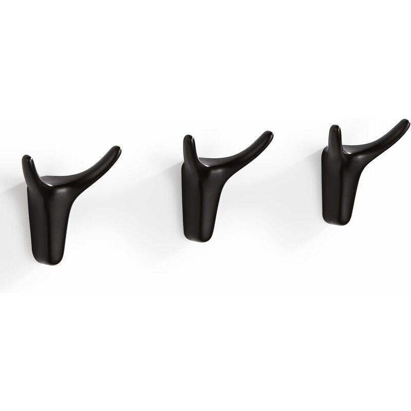 Cârlige de perete negre, 3 bucăți cârlige pentru prosoape, cârlige adezive, design corn pentru decorarea băii și bucătăriei