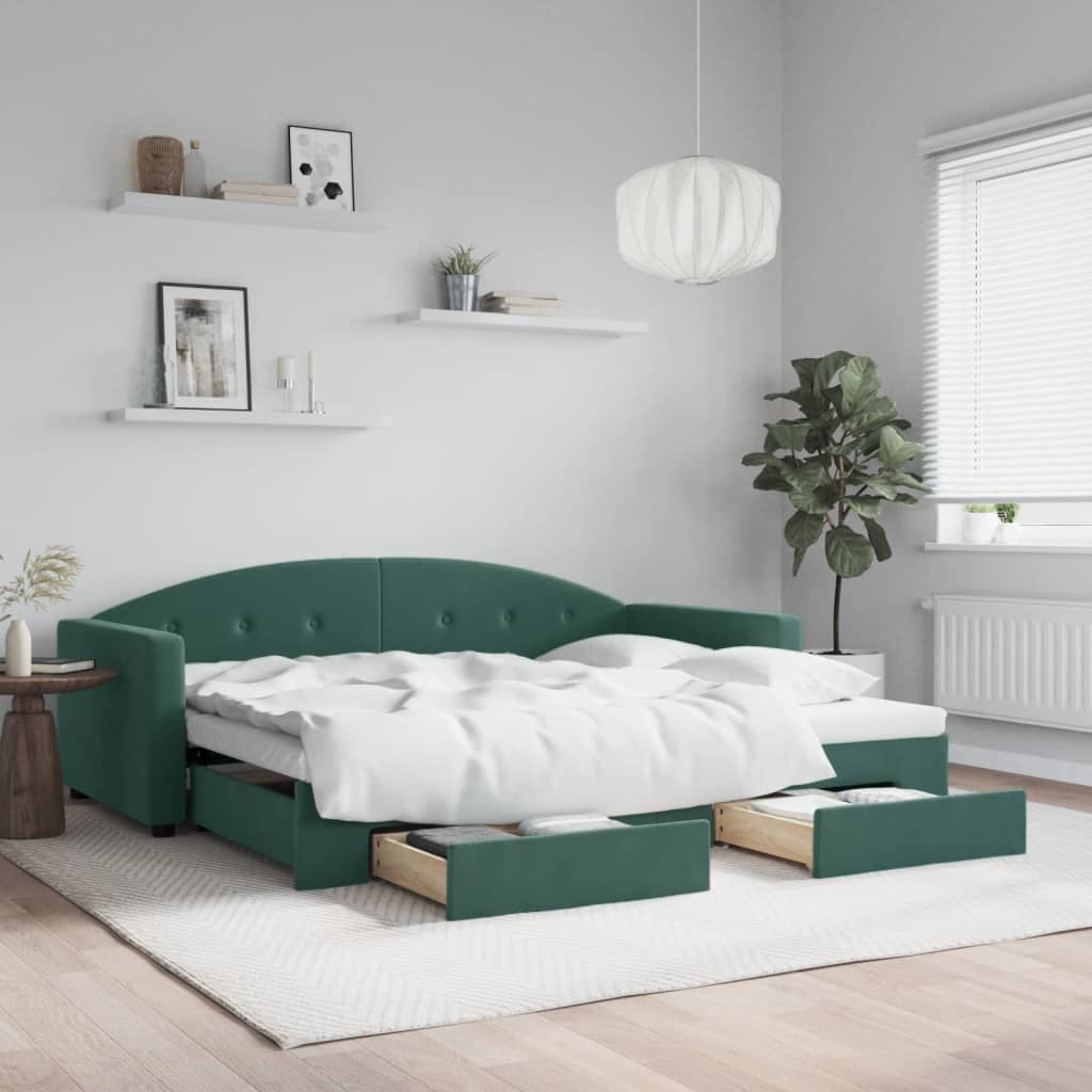 Maison exclusive - sofá cama nido con cajones terciopelo verde oscuro 90x200 cm