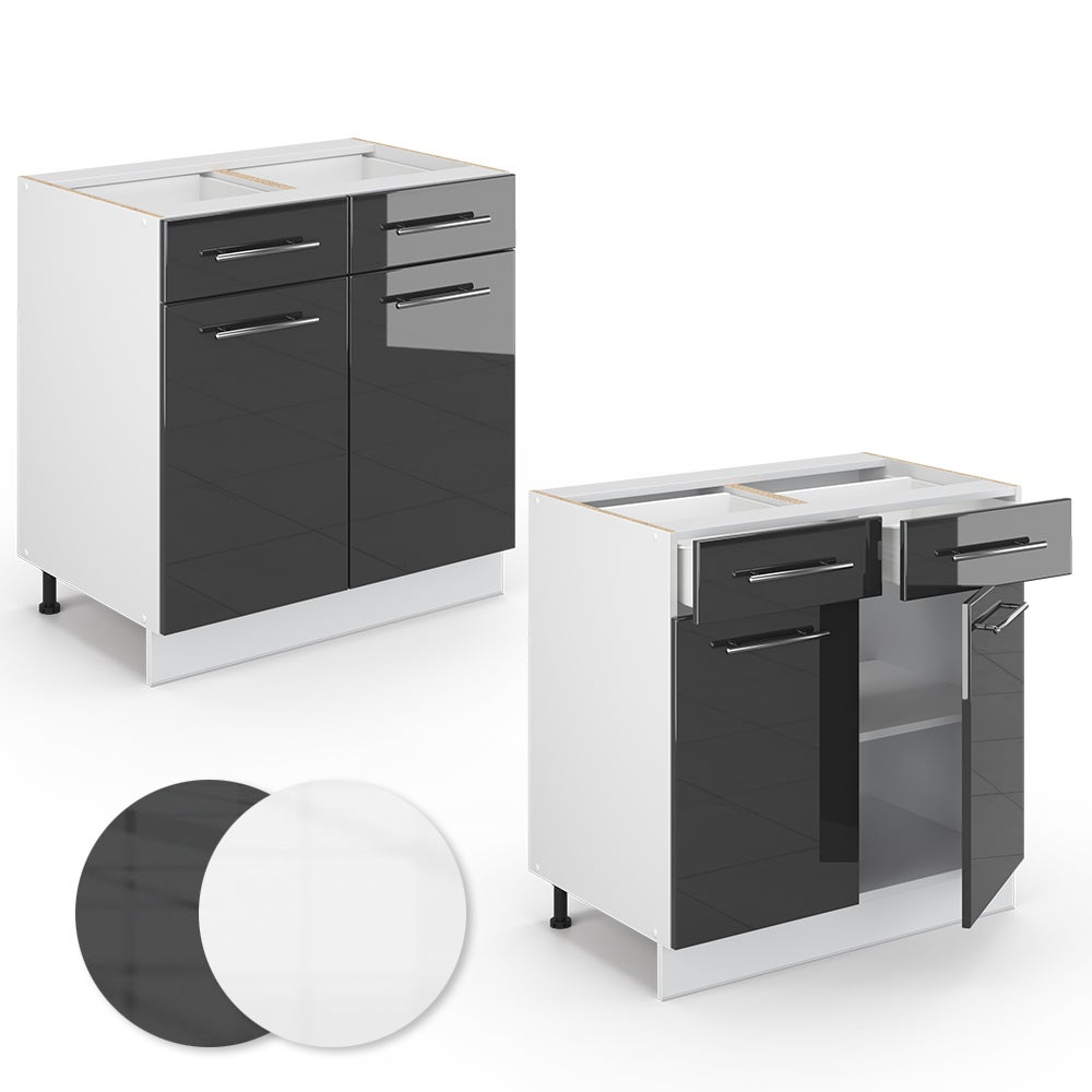 Vicco Meuble cuisine Fame-Line, Anthracite Haute brillance, 80cm , PT Marbre - 5