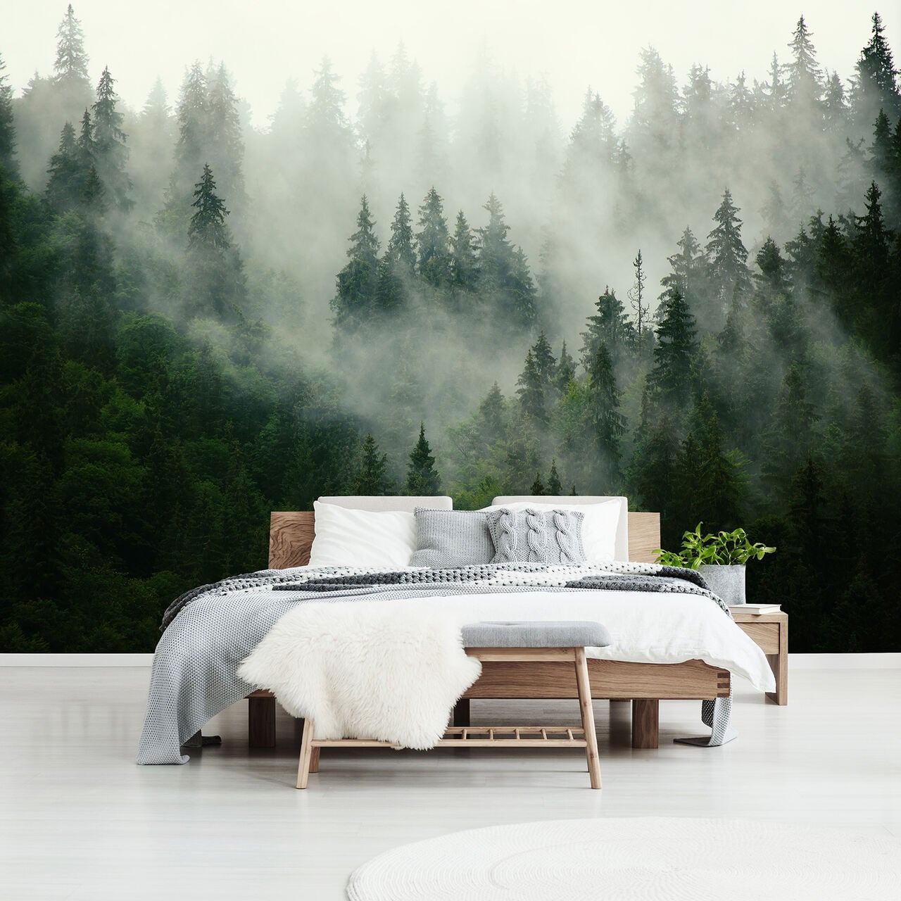 Papier Peint Lavable Panoramique Forêt Brouillard 254x184 cm - Colle Inclus - Chambre et Salon - Moderne Intissé - 2