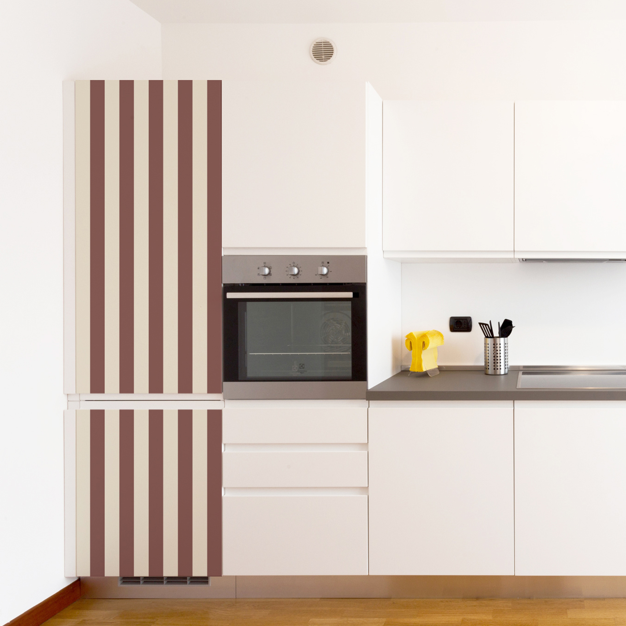 Adhesivo para frigorífico y lavavajillas, rayas chocolate, tendencia rayas, 180 cm x 59,5 cm