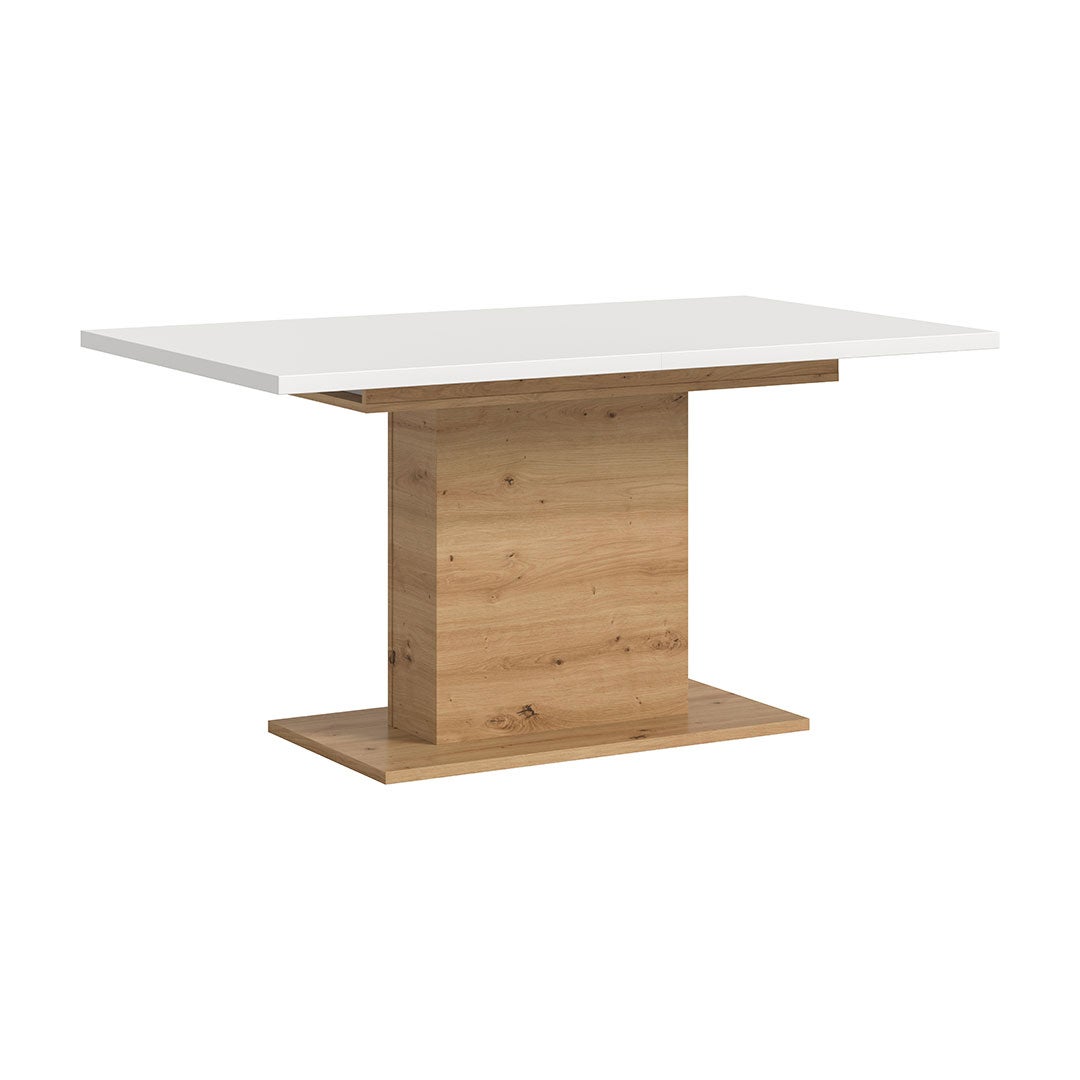 Motion stół do jadalni podstawa kolumnowa 90x150/190 cm z 1 wkładką biały, dąb dekor.