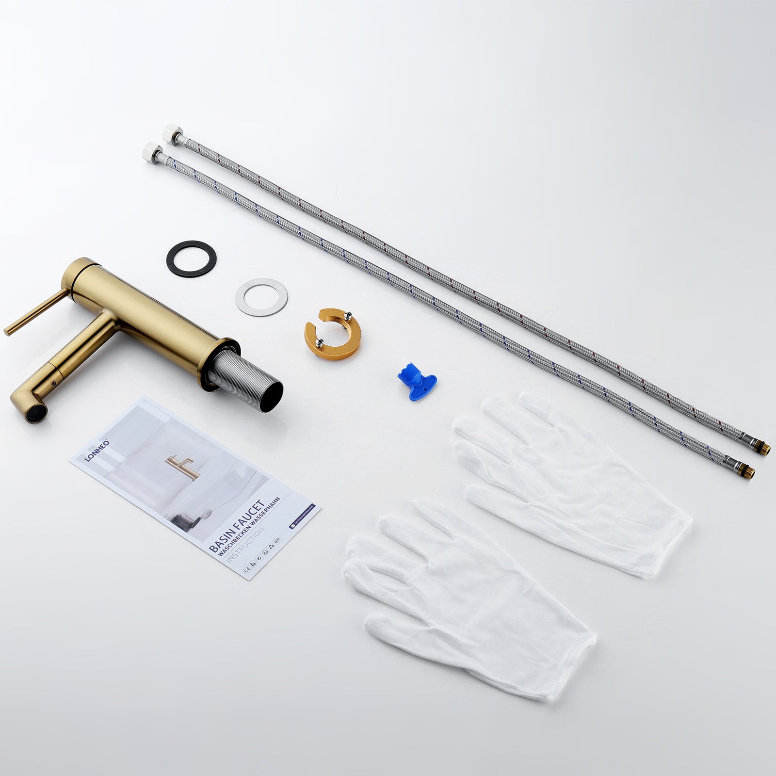 2pcs Mitigeur de Lavabo avec Bec Rotation 360°, Robinet à Eau Chaude et Froide Mitigeur de Salle de Bain inox Robinet doré - 5