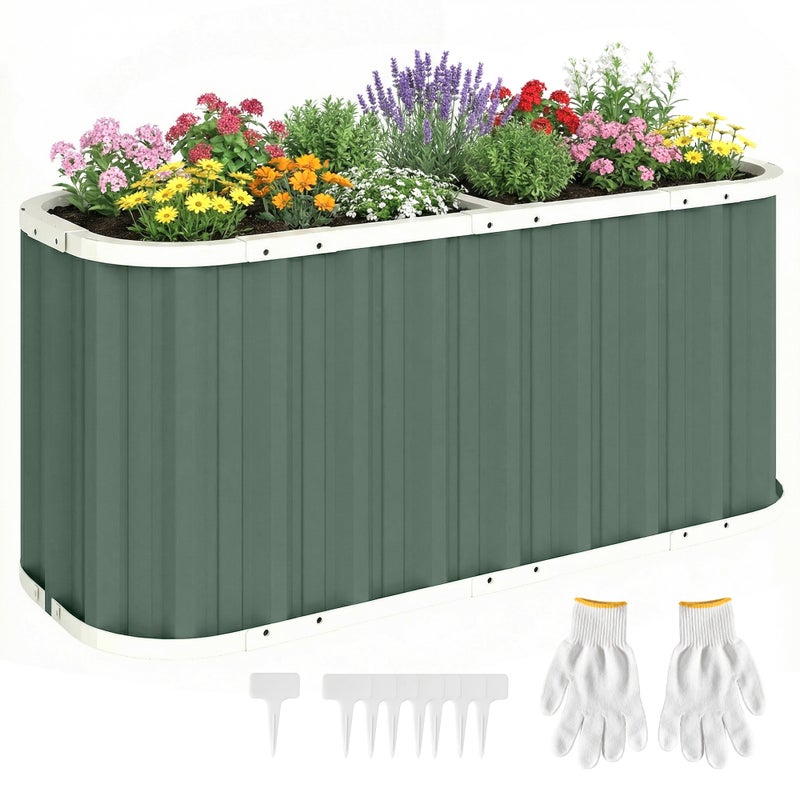Metalowa podwyższona grządka ogrodowa 136 x 53 x 61 cm Głęboka grządka ogrodowa z ochronnymi krawędziami, etykietami na rośliny, rękawiczkami