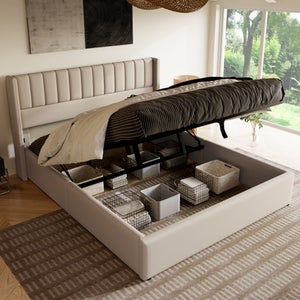 Letto imbottito 140 x 200 cm con LED, rete a doghe in metallo e