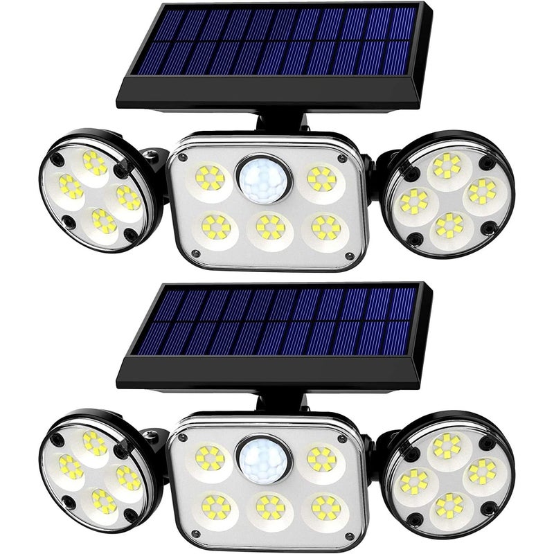 2 Reflektory Solarne z Czujnikiem Ruchu – 3 Regulowane Głowice 270°, 78 LED, IP65, Idealne do Ogrodu, Bezpieczeństwo Zewnętrzne