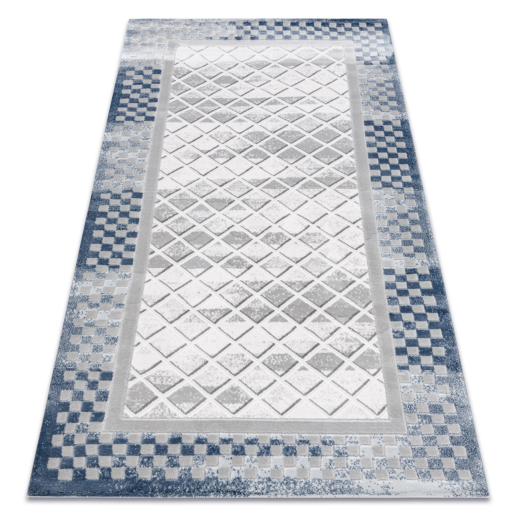 Dywan AKRYL VALS 103 Geometryczny, ramka przestrzenny 3D szary / kość słoniowa 100x200 cm