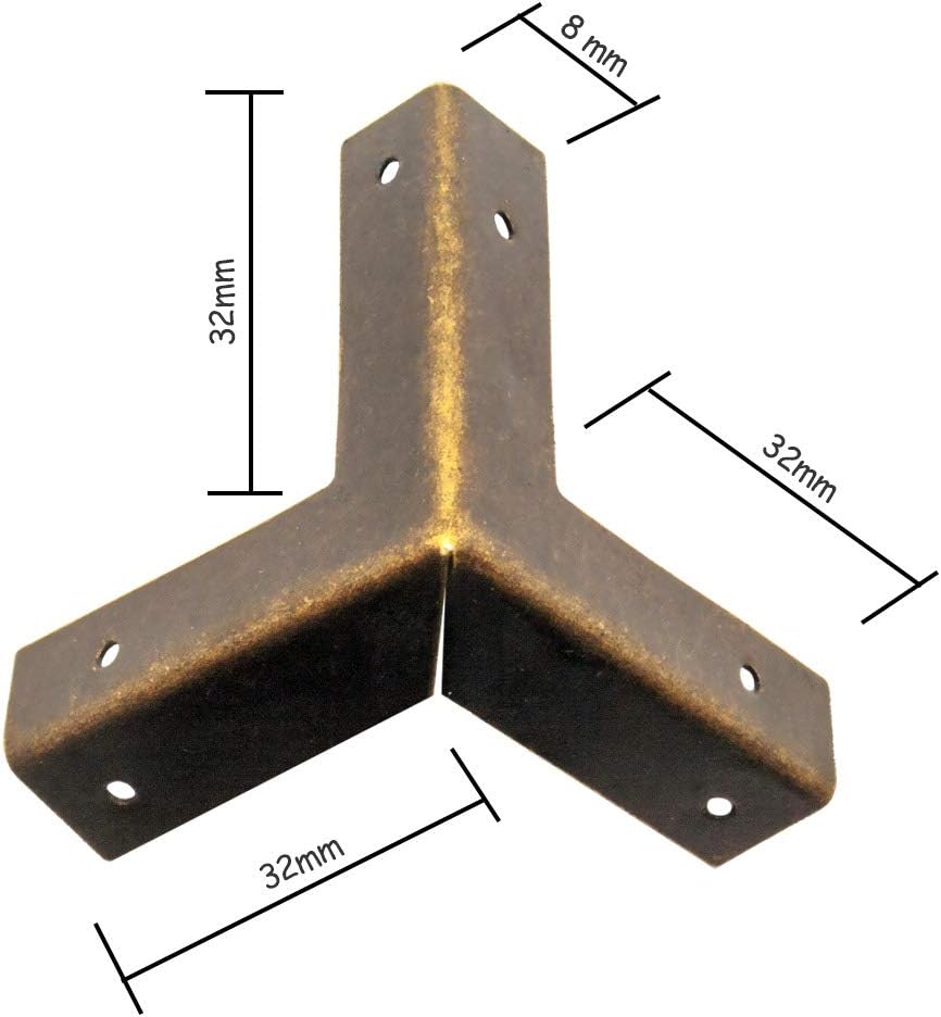 Set di 10 protezioni per angoli in metallo antico per mobili, protezioni per bordi per casse e mobili - Stile vintage in ottone invecchiato, 32 x 32 m - 2