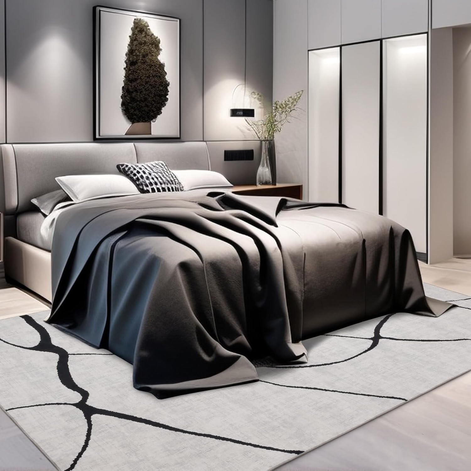 Tapis abstrait 120*160cm - tapis lavable pour salon et chambre, grand tapis moderne antidérapant ultra-fin, décoration d'intérieur - 6