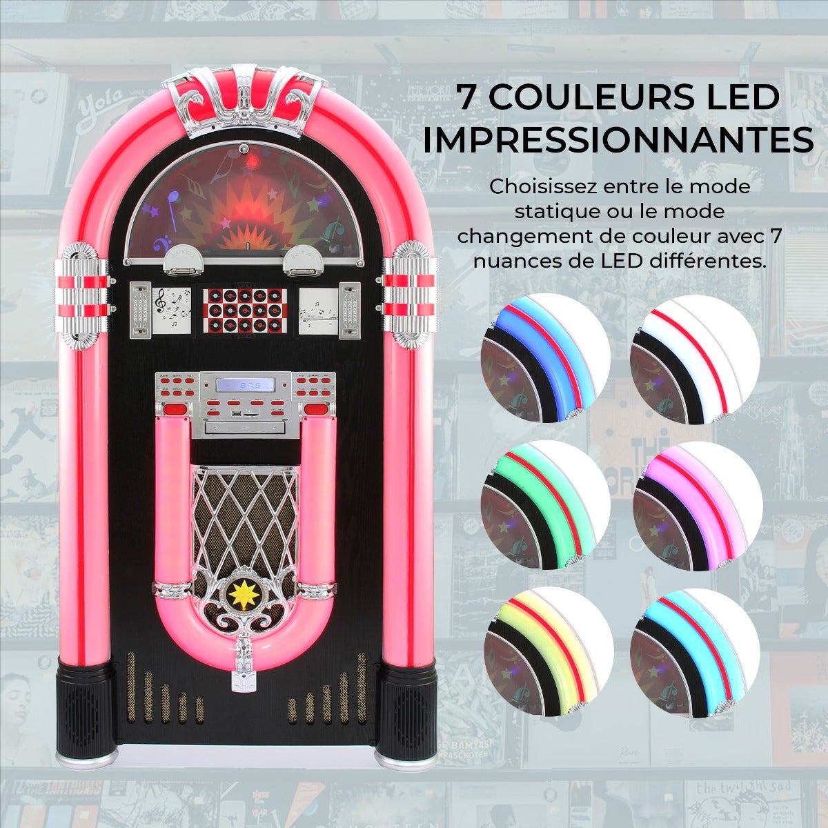 MonsterShop - Jukebox Anni '50 con Vinile, CD, USB, Bluetooth, SD/MMC Memory Card, Radio FM e AUX 128cm x 64cm x 38cm - 6