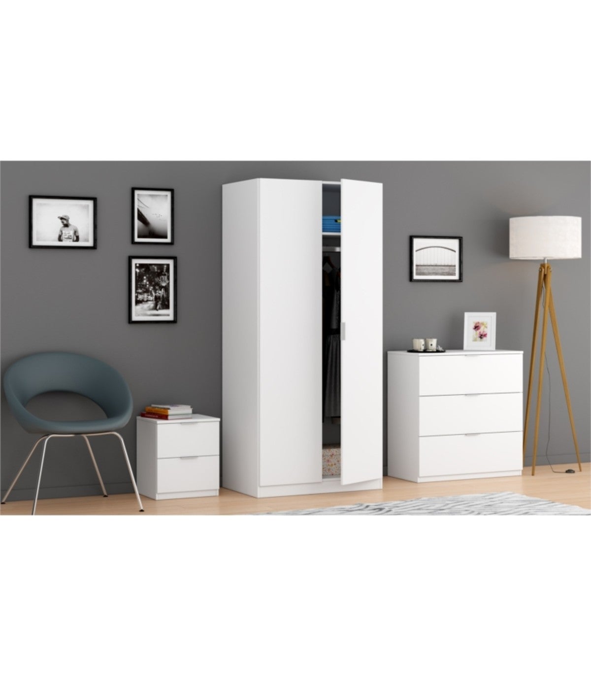 Armoire penderie ELOAH L82 x H180cm - Blanc - 7