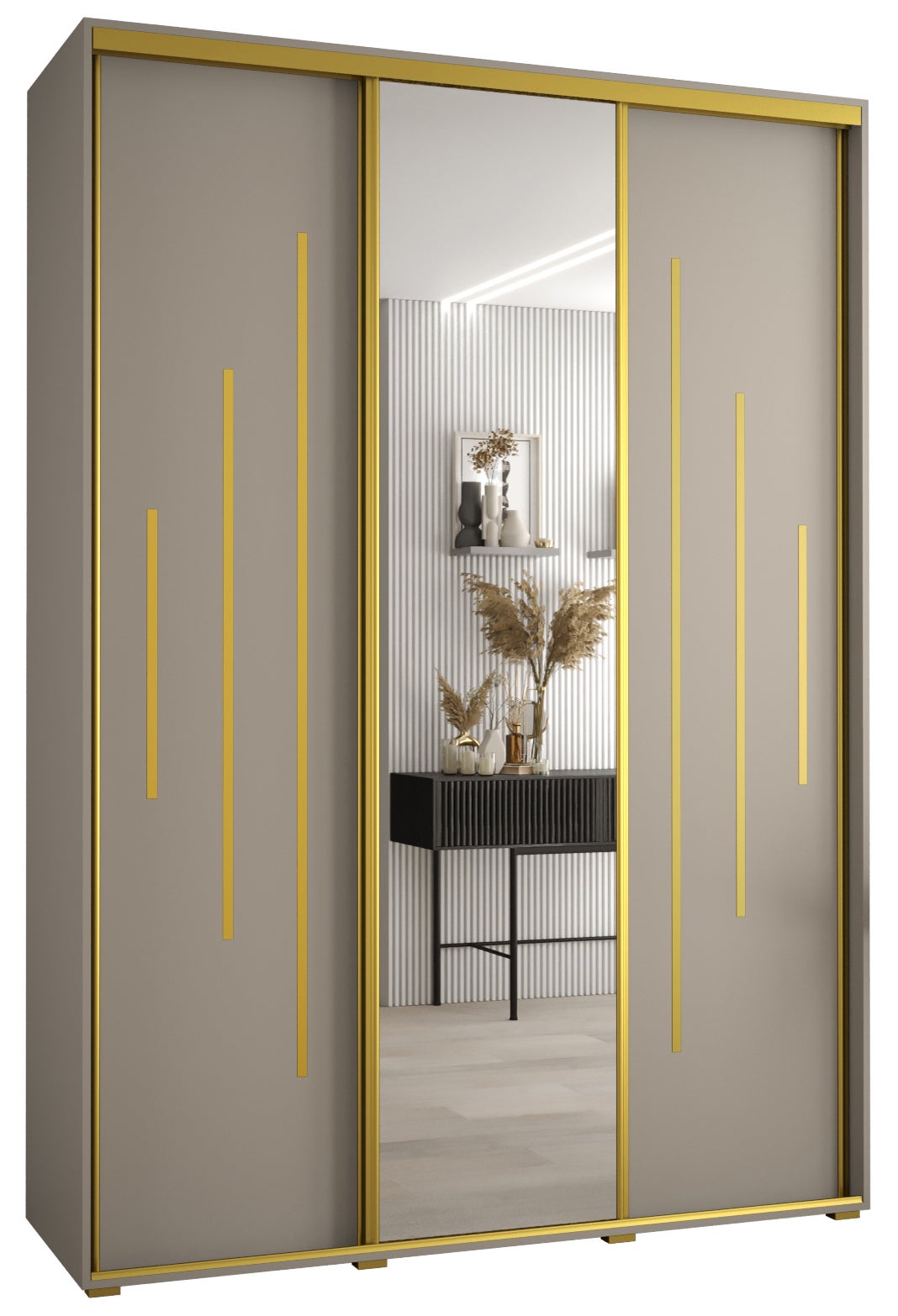 Szafa przesuwna z lustrem wysoka Dakota 13 180 x 60 x 235,2 cm kaszmir + u. Złoty - Abiks Meble