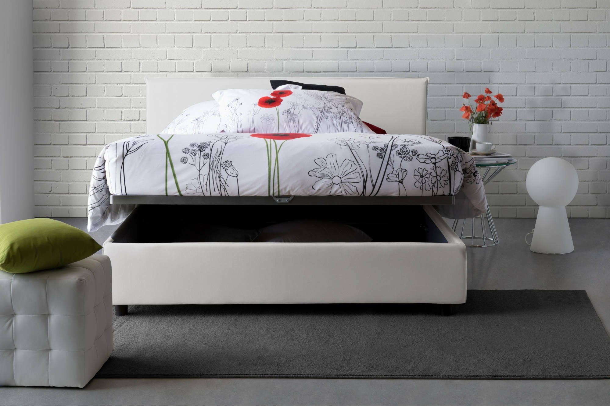 Lit Double Made in Italy, Déhoussable avec Rangement, Taille Matelas 160x200 cm, Blanc - Arcan - 4