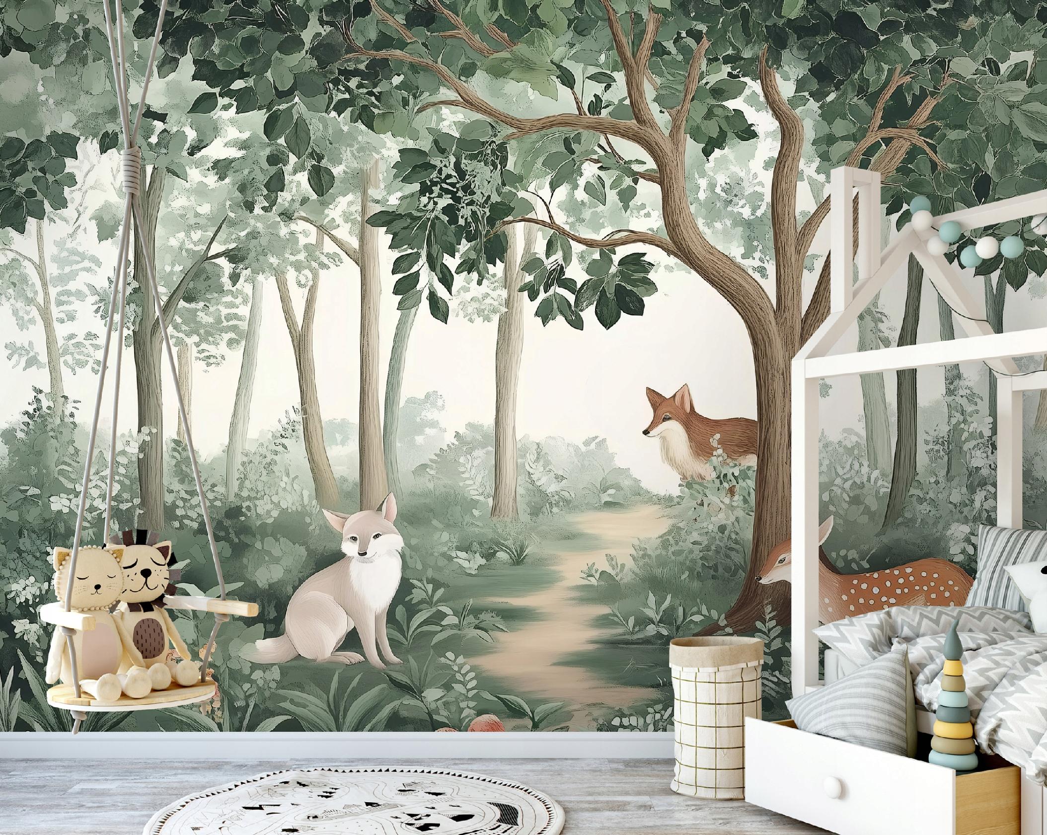 Papier Peint Enfant Forêt Animaux Intissé Panoramique 350x250 cm - Colle Inclus - Moderne Papier Peint Chambre Enfant - 2
