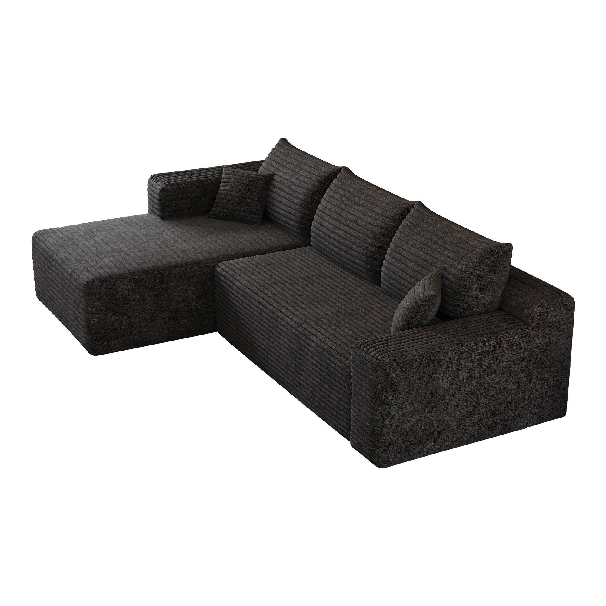 Canapé d'angle Cloud 241 cm en velours côtelé noir assise profonde méridienne confortable sans montage salon moderne minimaliste - 6