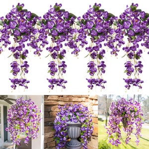 Ruiuzioong Fiori finti artificiali, confezione da 4 pezzi, resistenti ai raggi UV, per interni ed esterni (Rosa