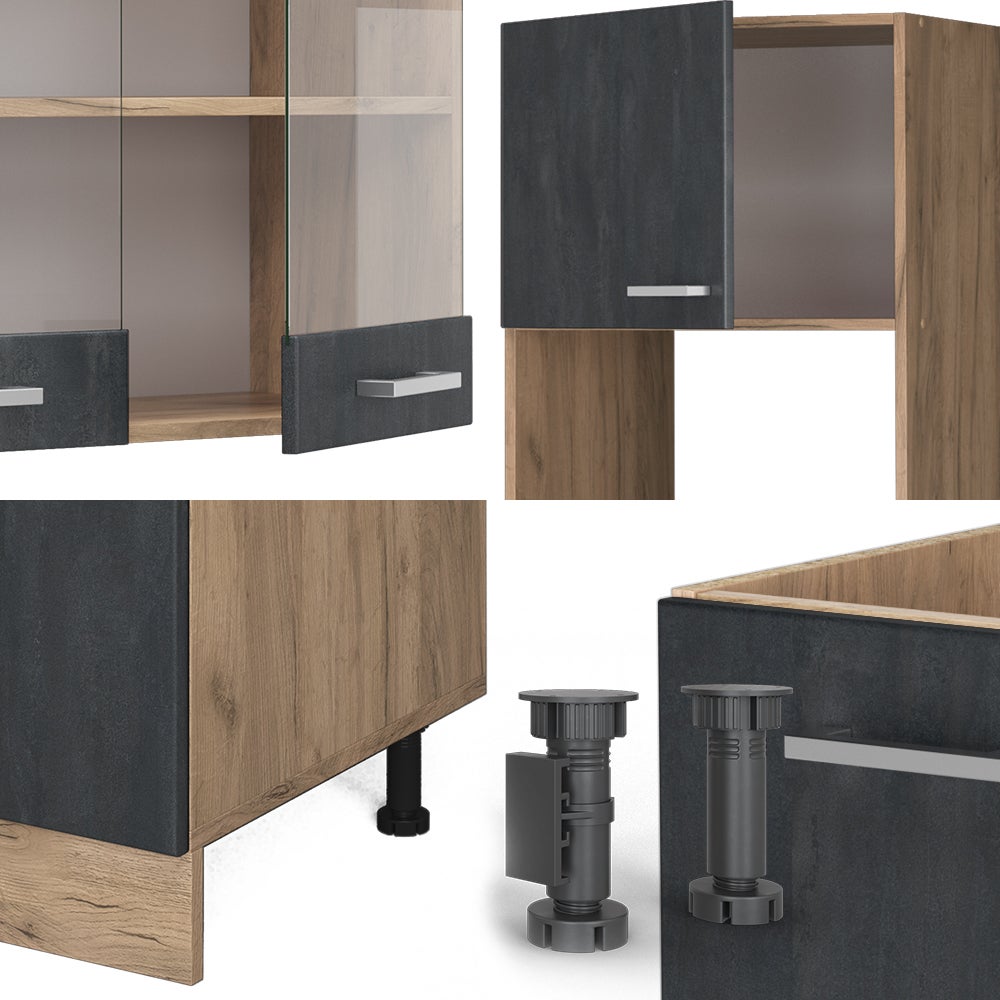 Vicco Cuisine en angle R-Line, Béton noir/Chêne de force doré, 247 x 237 cm PT Chêne - 7