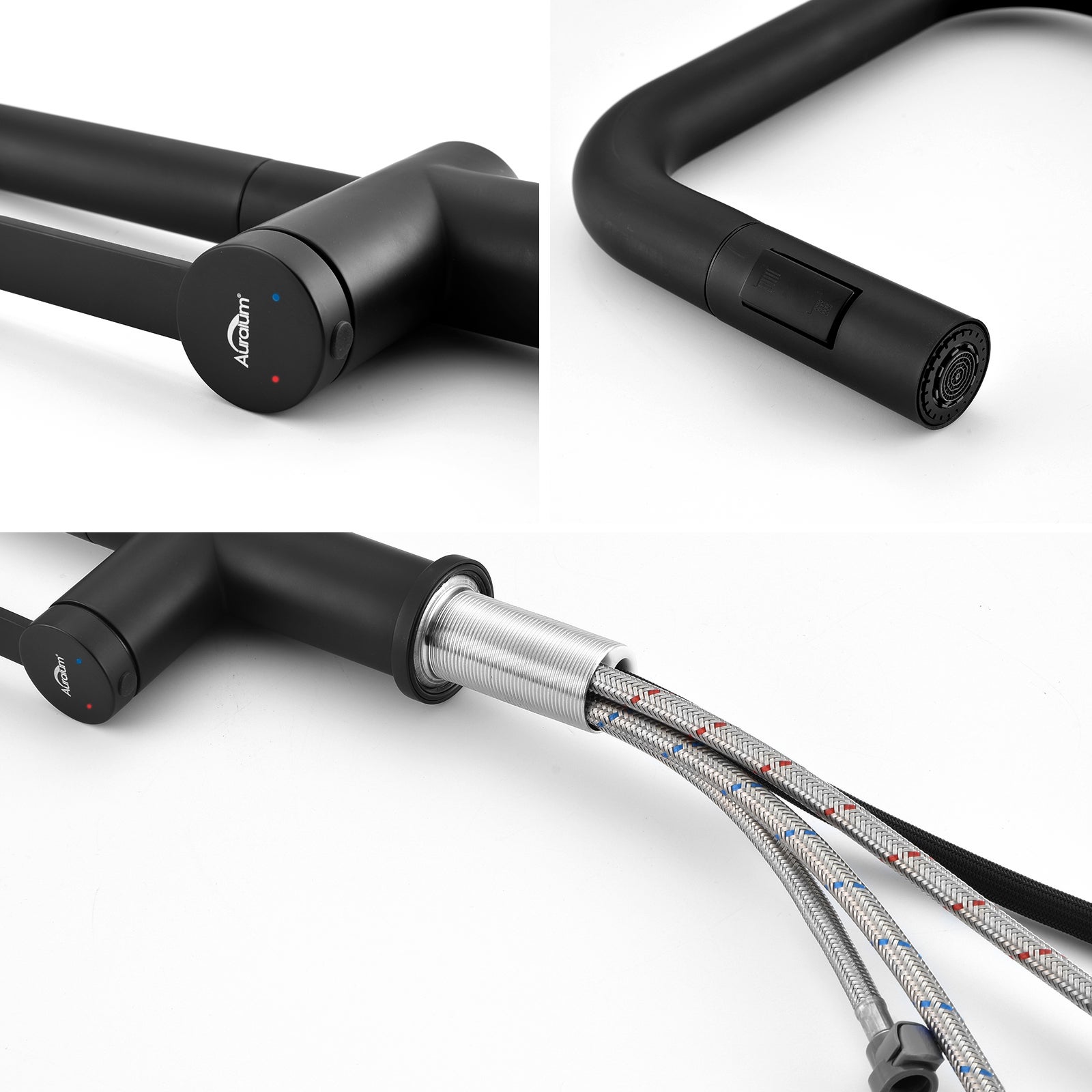 Rubinetto da cucina, Miscelatore da cucina con doccetta estraibile,Rubinetti da cucina 2 getti,Rotativo a 360°,2 modalità di spruzzatura - 9