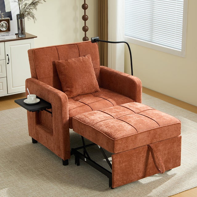 Fauteuil-lit 2en1 convertible en canapé-lit simple, chenille avec coussins/poches, table et sac de rangement inclus