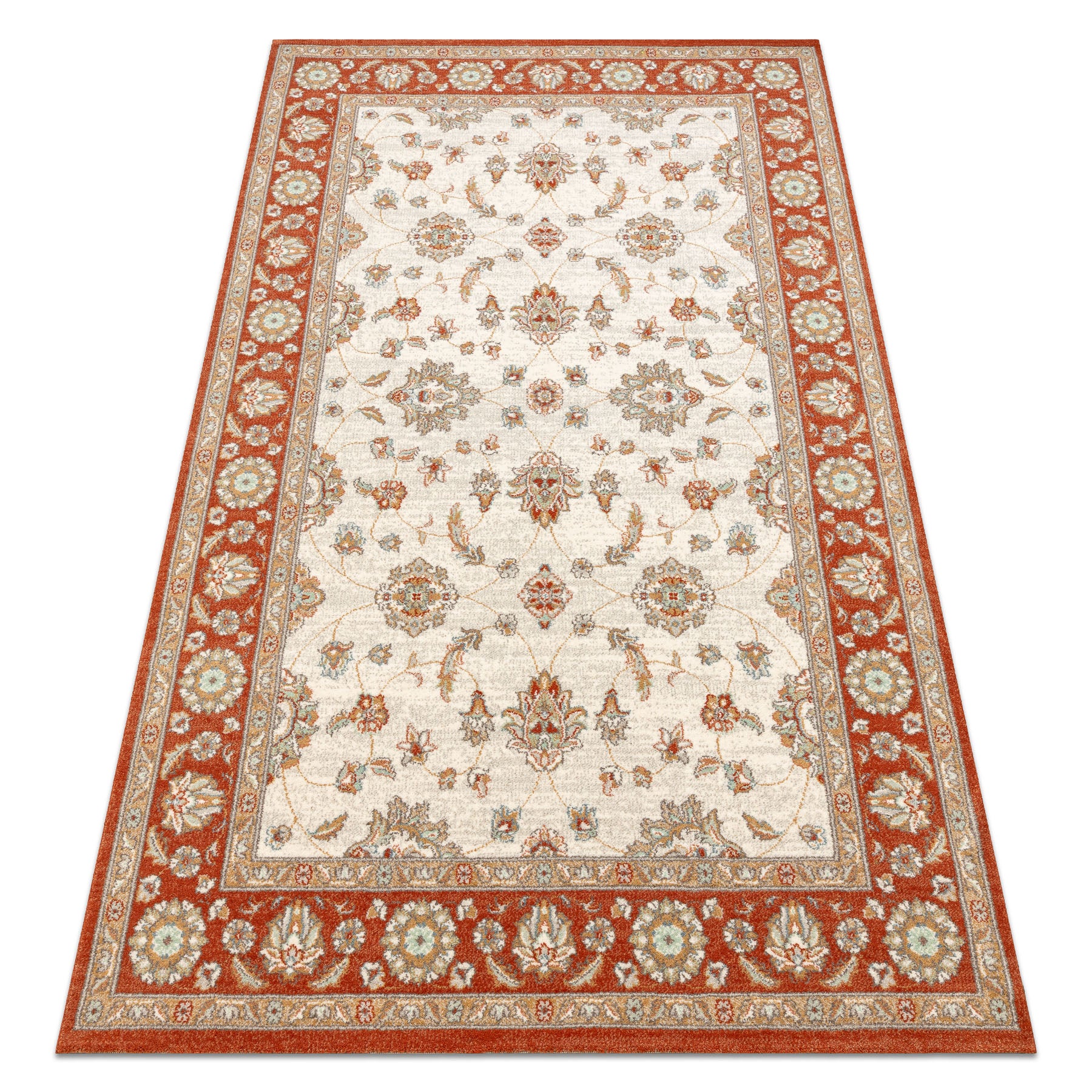 Dywan SOHO 477.15.LA103 wełniany OSTA - Ornament, ramka naturalny beż / terakota 67x130 cm