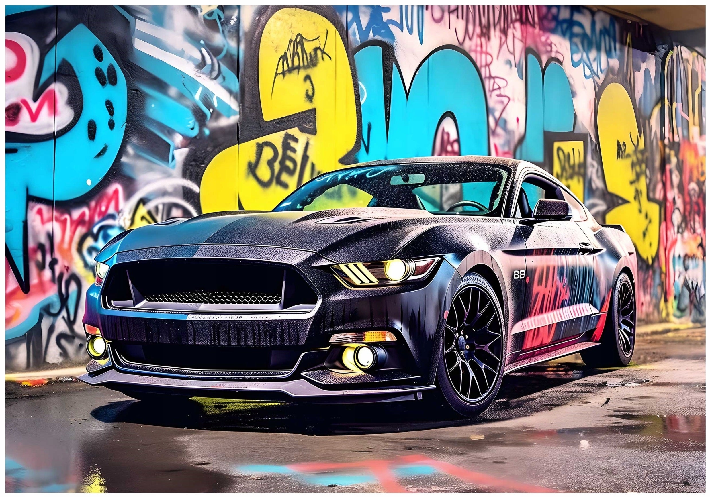 Quadro Su Tela Moderno Con Graffiti Cane Bianco E Nero – 101x50 Cm, Pronto Da Appendere