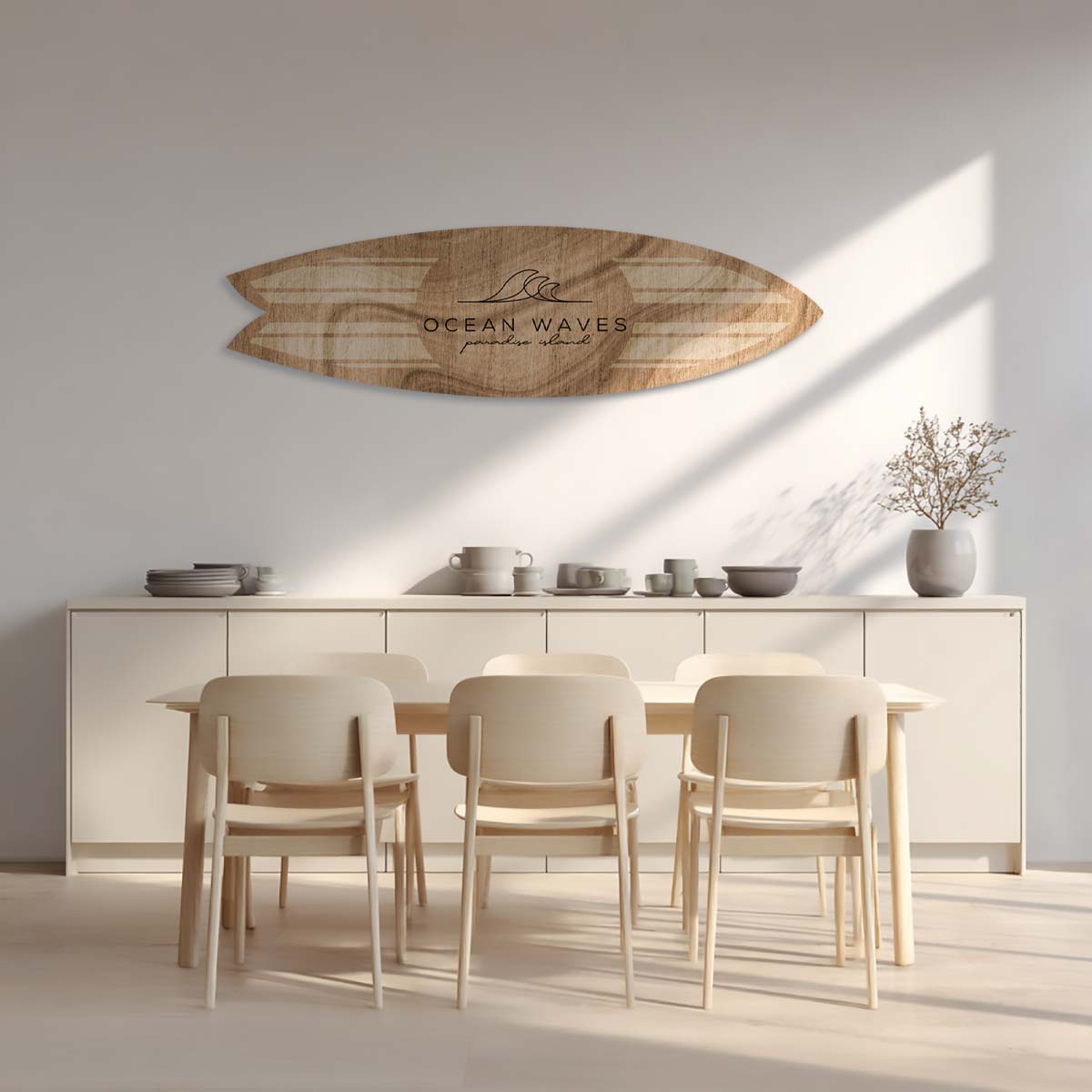 Planche de surf décorative couleur bois Ocean Waves - 40x140cm - 3