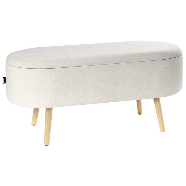 Banc de rangement OKLAHOMA Tissu chenille Blanc cassé
