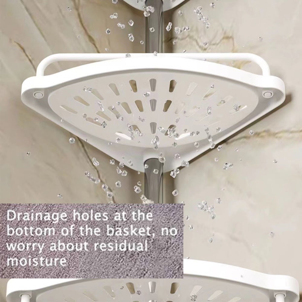 Étagère de douche d'angle en métal, réglable en hauteur, sans perçage, avec 4 paniers et 2 barres porte-serviettes pour baignoire, 95-250 cm, blanc - 2