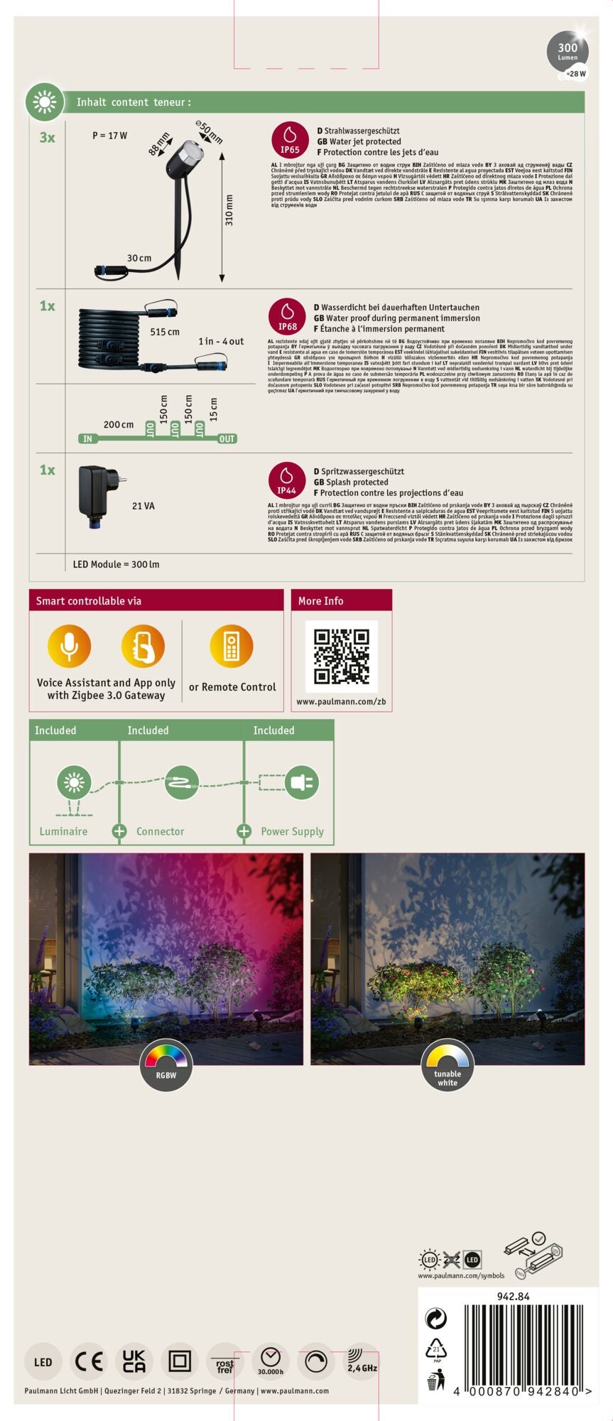 Plug & Shine Projecteur de jardin LED Smart Home Zigbee 3.0 Pike Kit de base IP65 RGBW+ 3x4,2W 21VA Anthracite - 10