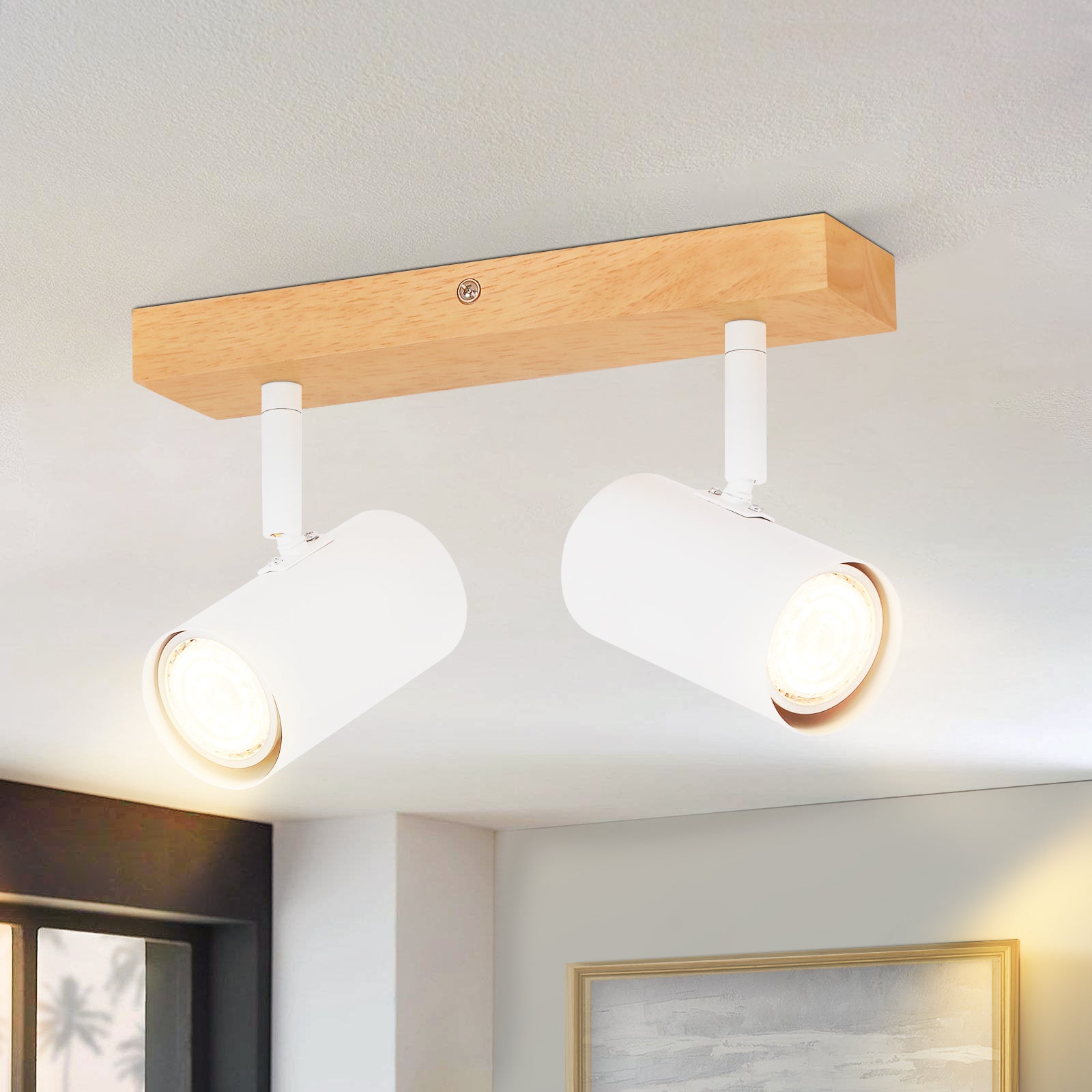 NETTLIFE spot tavan 2 becuri lemne GU10 alb lampă hol interior modern spot 350° pentru camera de zi