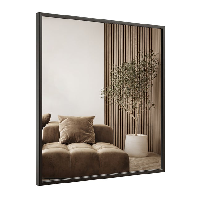 STYLER panneau miroir mural Module B 70 x 70 cm, cadre noir en MDF, miroir carré décoratif