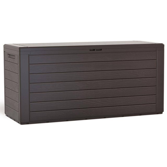 Coffre de jardin 280L avec poignées - Malle de rangement extérieur en PP - 116x44x55cm - Style bois marron - VOUNOT®