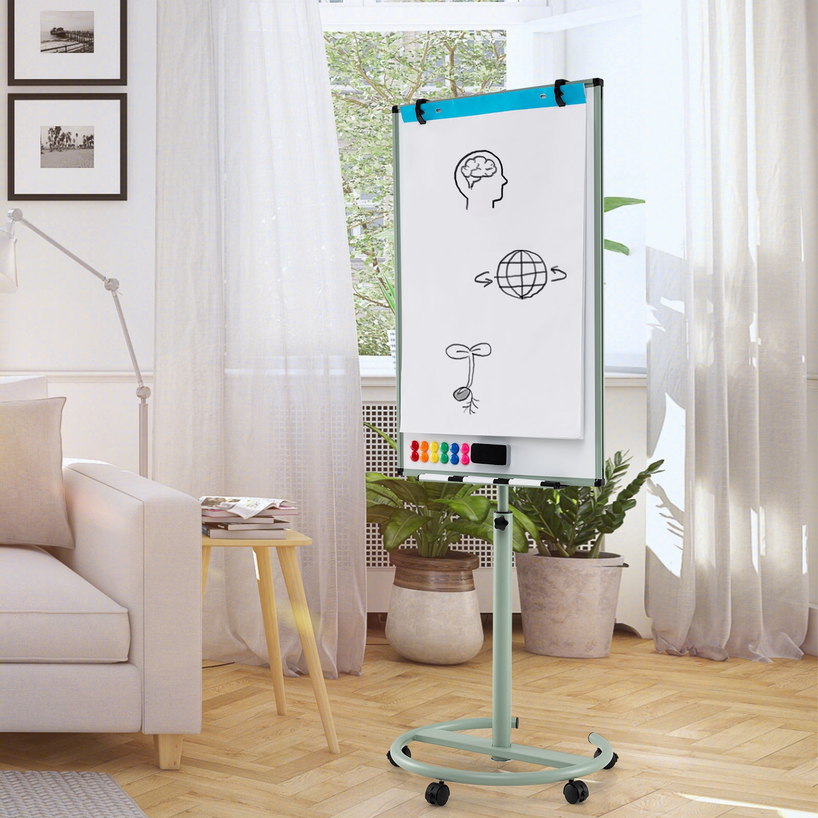 Tableau Blanc Effacable 65x100cm, Tableau Blanc Double Face, Hauteur Réglable sur 2 Positions,Tableau Magnetique Mobile (65x100cm, Vert) - 7