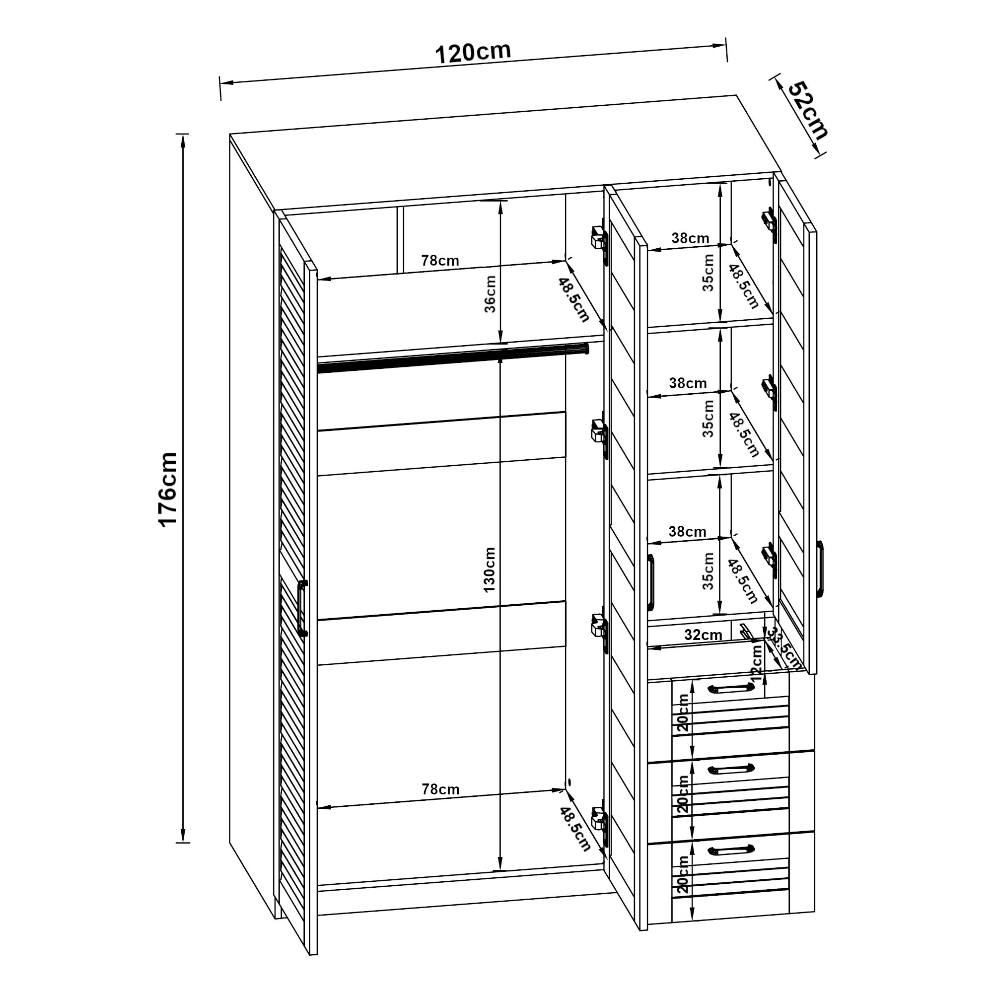 Armoire de chambre Finning 4 étagères 3 tiroirs MDF 176 x 120 x 52 cm blanc [en.casa] - 4