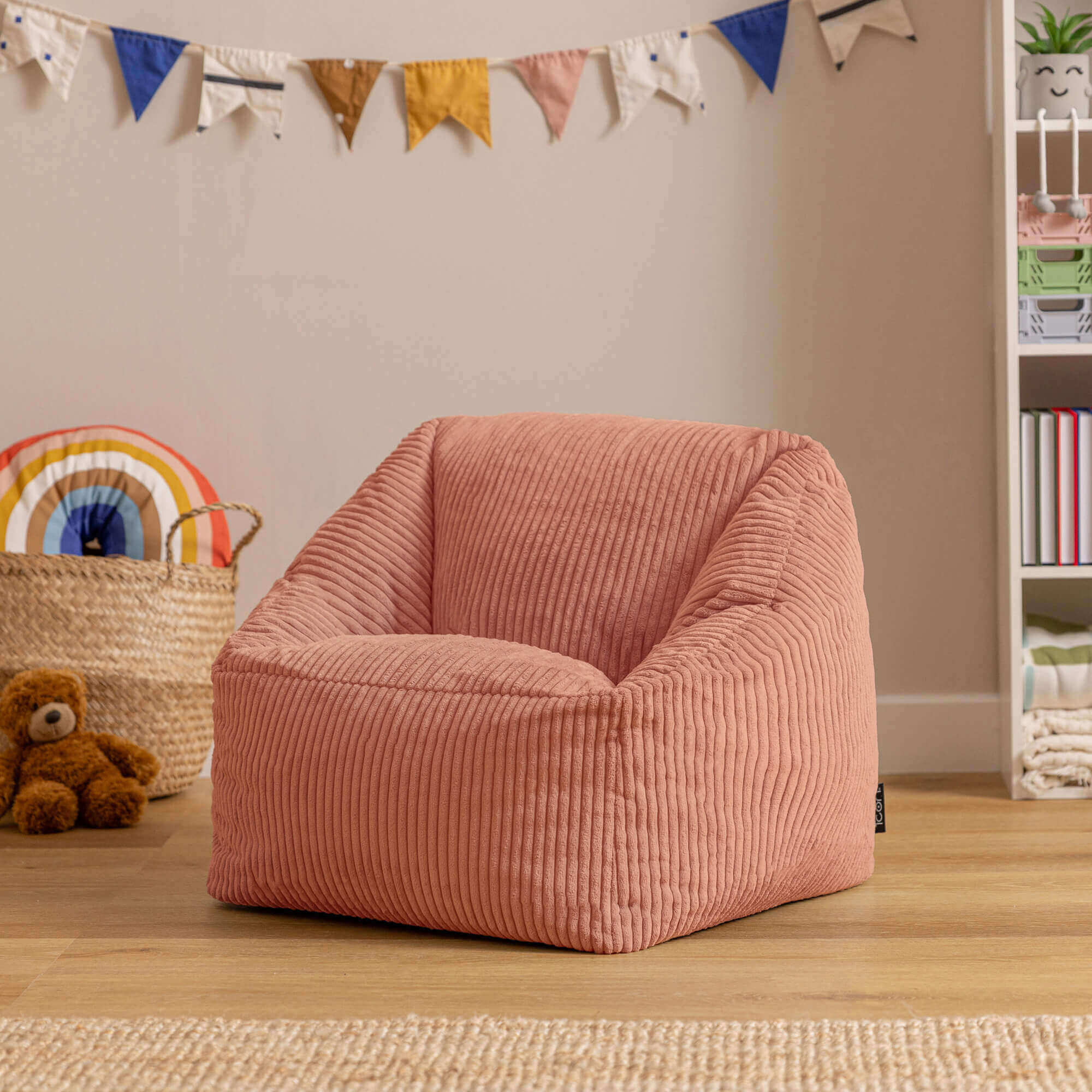 Lot de 2 poufs fauteuils enfant Icon velours côtelé rose aube, chambre, salon, 55x55xcm Oeko-Tex® - 2