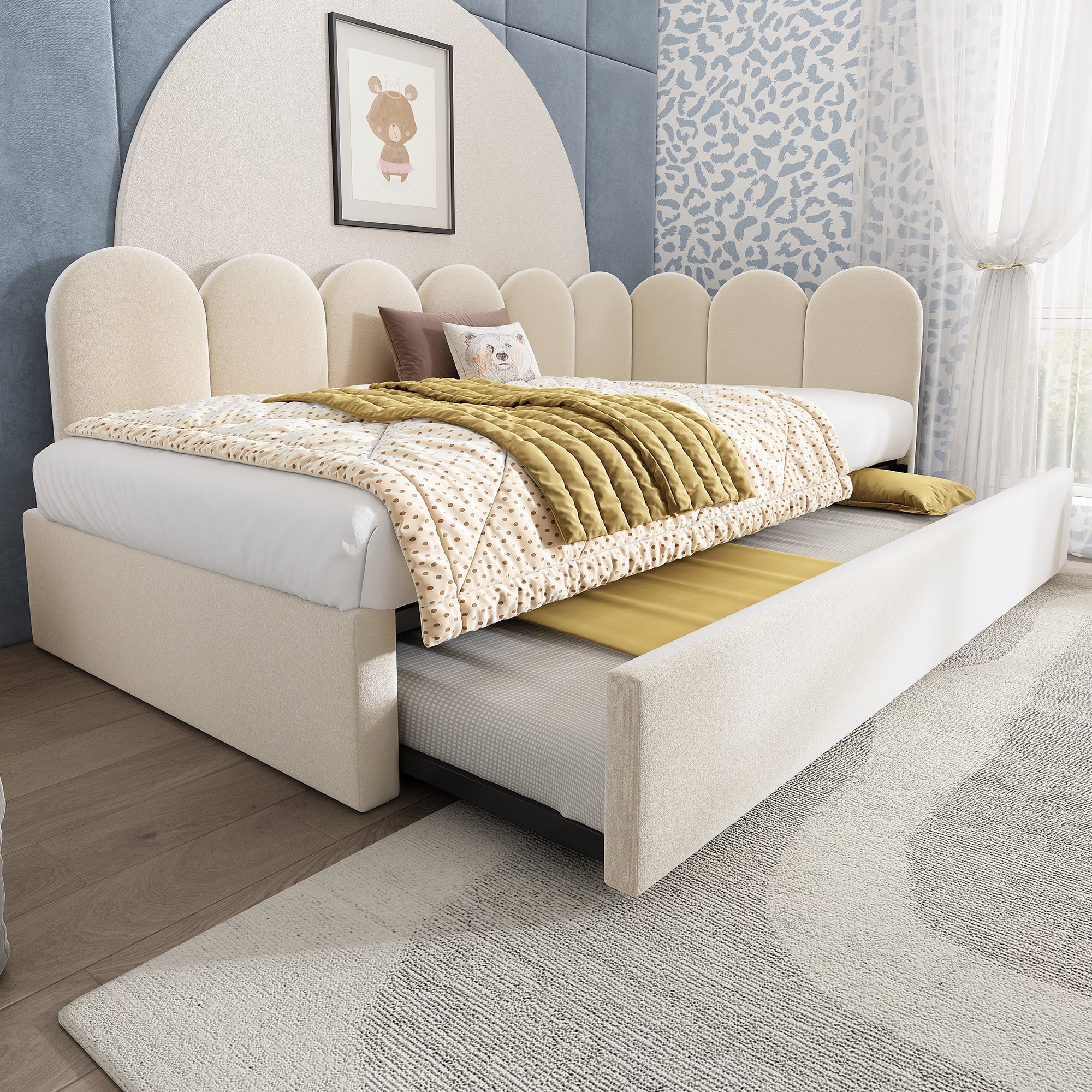 Sofá cama 90x200 cm - con cama nido 90x190 - tejido terciopelo - Beige - 6