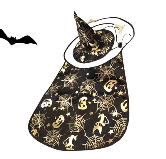 Kostiumy psie na Halloween, zestaw 2 sztuki z peleryną dla zwierząt domowych i czapką czarownicy, zabawne kostiumy czarodzieja