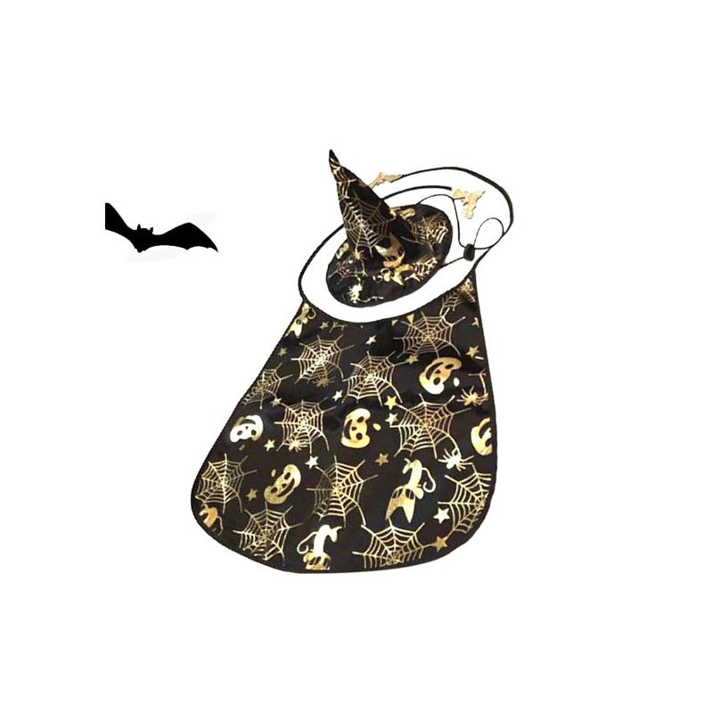 Kostiumy psie na Halloween, zestaw 2 sztuki z peleryną dla zwierząt domowych i czapką czarownicy, zabawne kostiumy czarodzieja