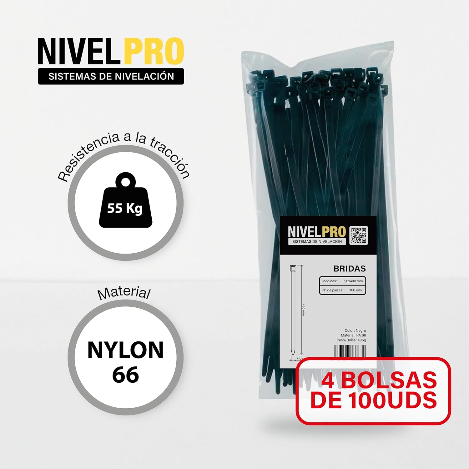 (7'6x400mm, 400 uds) Bridas resistentes exterior e interior, NIVELPRO - 3