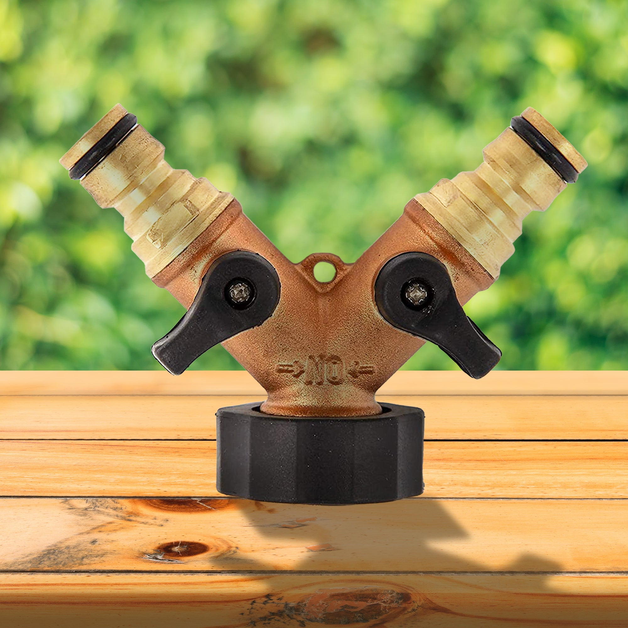 Raccordo doppio per rubinetto da giardino con valvole, Attacco doppio maschio, Raccordo d'innaffiatura a Y, 2 vie, Ideale per il tubo da giardino - 6