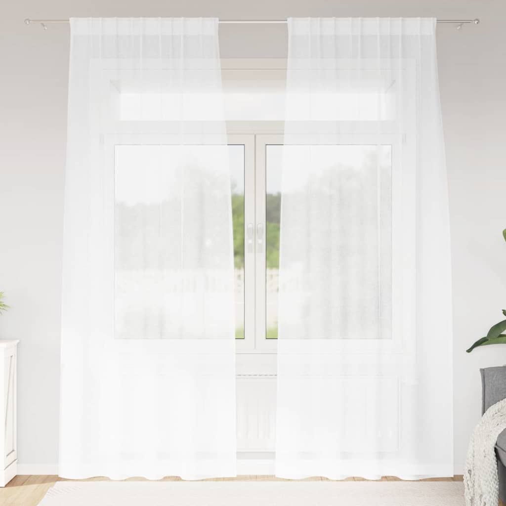 Firany Voile z zasłonami 2 pcs Biały 245 x 140 cm Poliester vidaXL